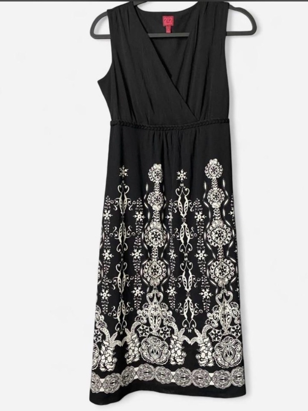212 Collection Black Maxi Dress with White Embroidered Hem